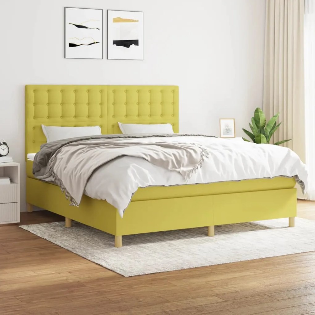 vidaXL Cama com molas/colchão 160x200 cm tecido verde