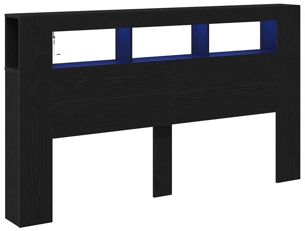 Cabeceira de Armazenamento vidaXL com Luzes LED Carvalho Preto 180x18,