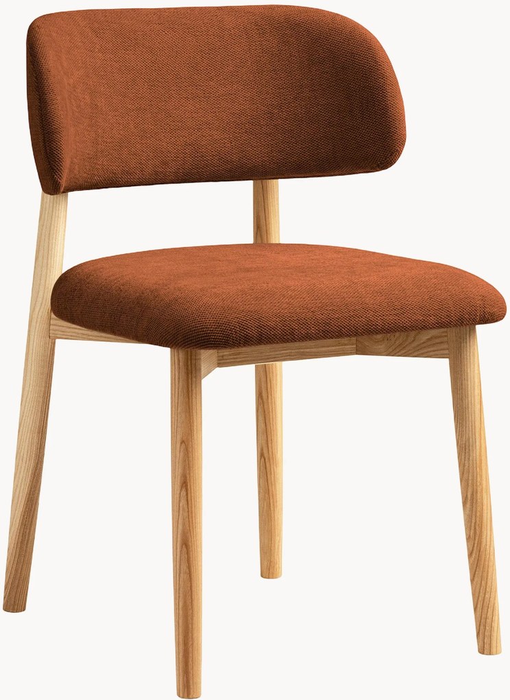 Cadeiras de jantar em chenille e madeira de faia Evan, conjunto de 2