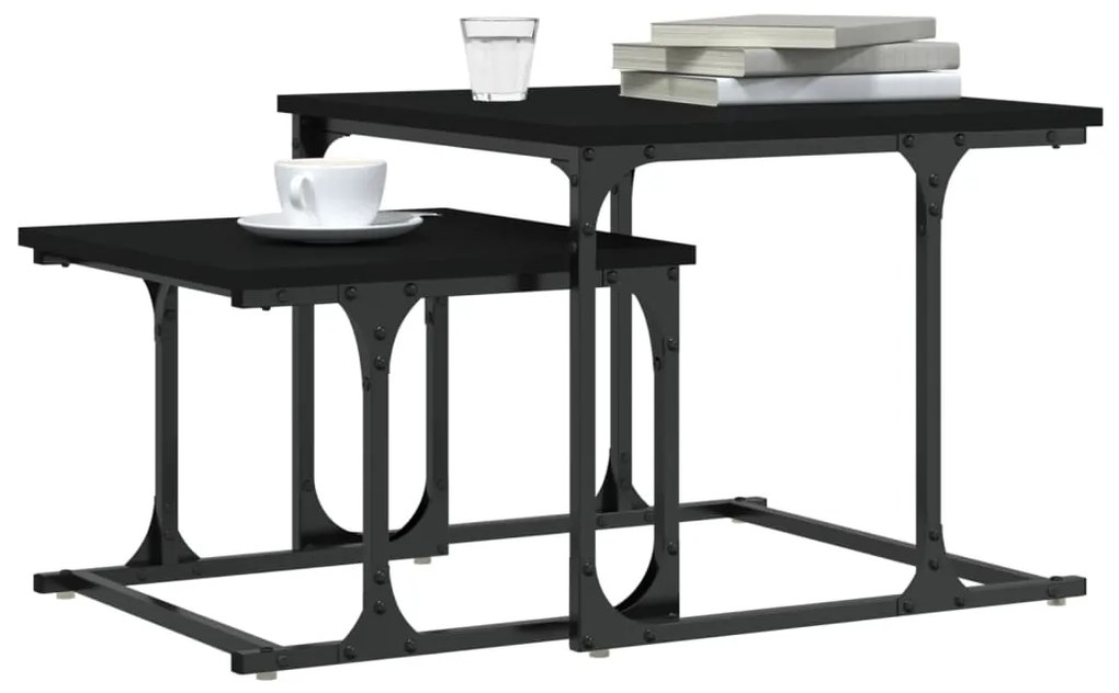 Mesa de centro de encastrar 2 pcs derivados de madeira preto