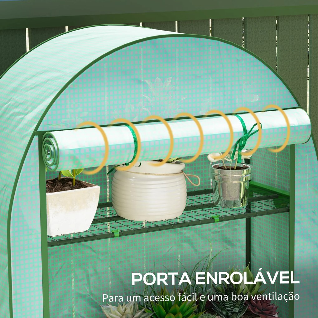 Estufa Pequena com 4 Prateleiras Porta Enrolável Cobertura de PE e Estrutura de Aço para Cultivos 105x45x160 cm Verde