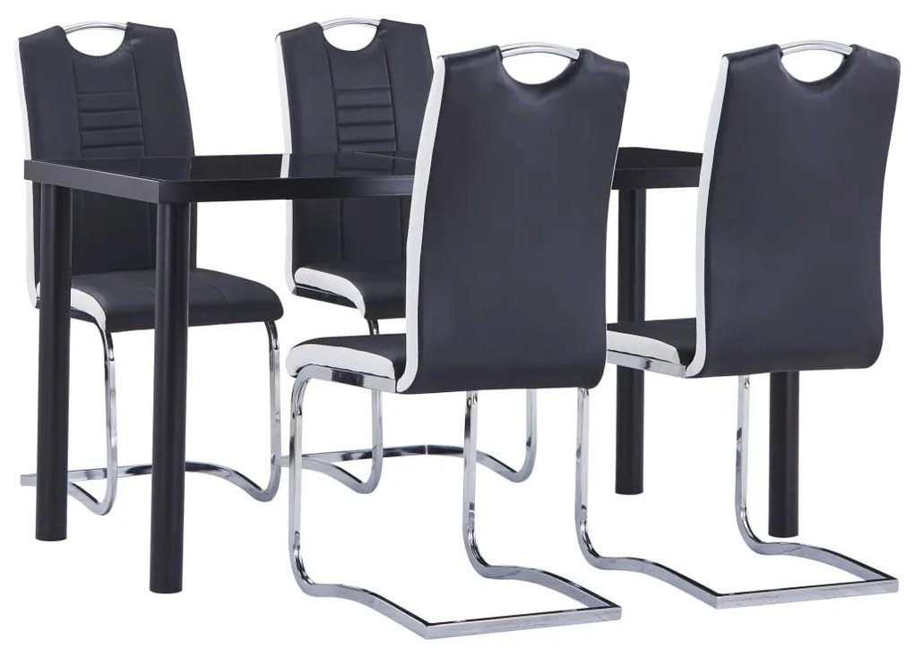 vidaXL 5 pcs conjunto de jantar couro artificial preto