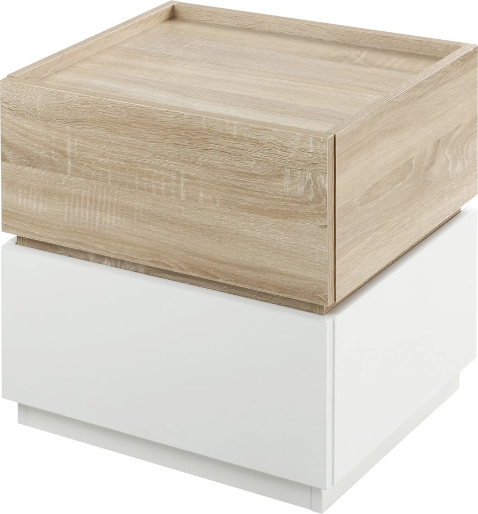 Mesa de cabeceira empilhável com 2 gavetas 50 x 40 x 47,5 cm branco e natural
