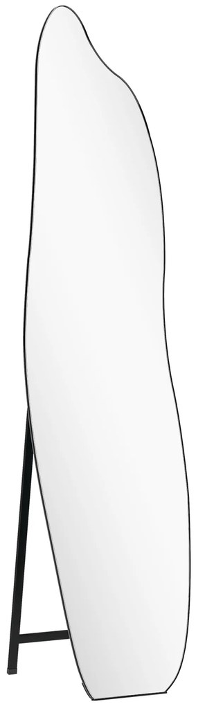 Espelho de Pé 160x40 cm sem Moldura Espelho de Corpo Inteiro Forma Irregular com Suporte Metálico Preto