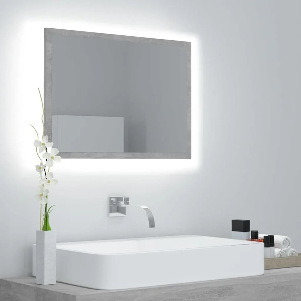 804920 vidaXL Espelho casa de banho LED 60x8,5x37cm contrap. cinzento cimento