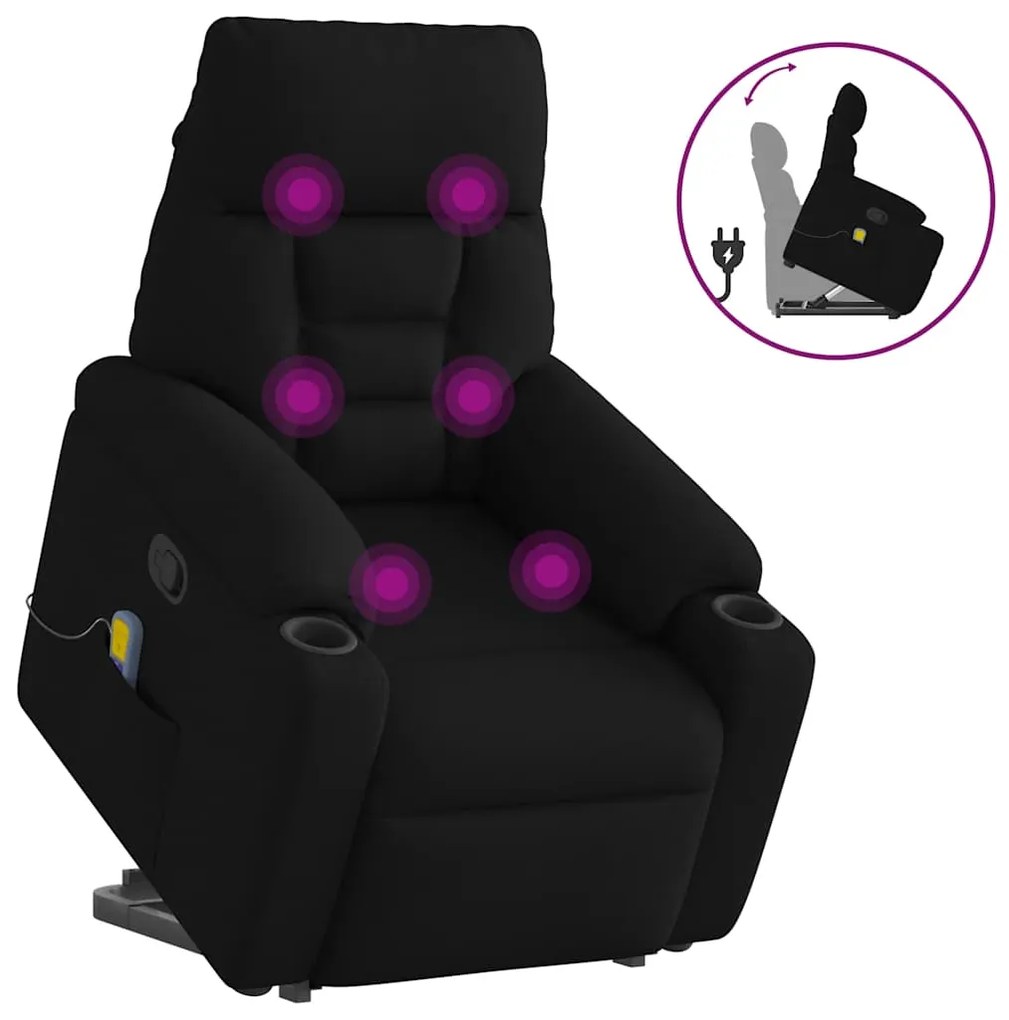 vidaXL Poltrona de massagens reclinável elevatória tecido preto