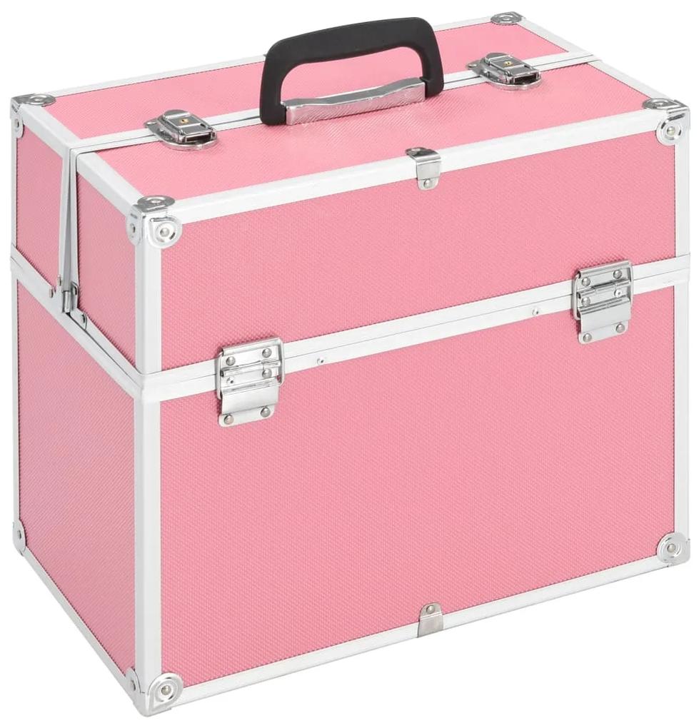 91834 vidaXL Caixa de maquilhagem 37x24x35 cm alumínio cor-de-rosa