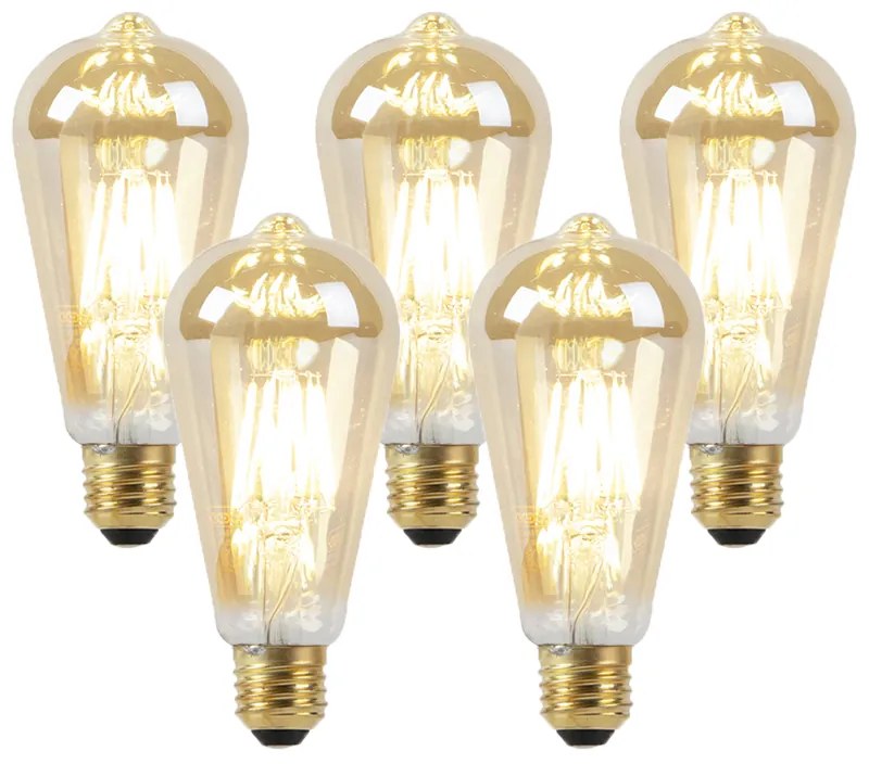 Conjunto de 5 Lâmpadas LED E27 Dim to Warm Dourado 8W 806lm 2000-2700K