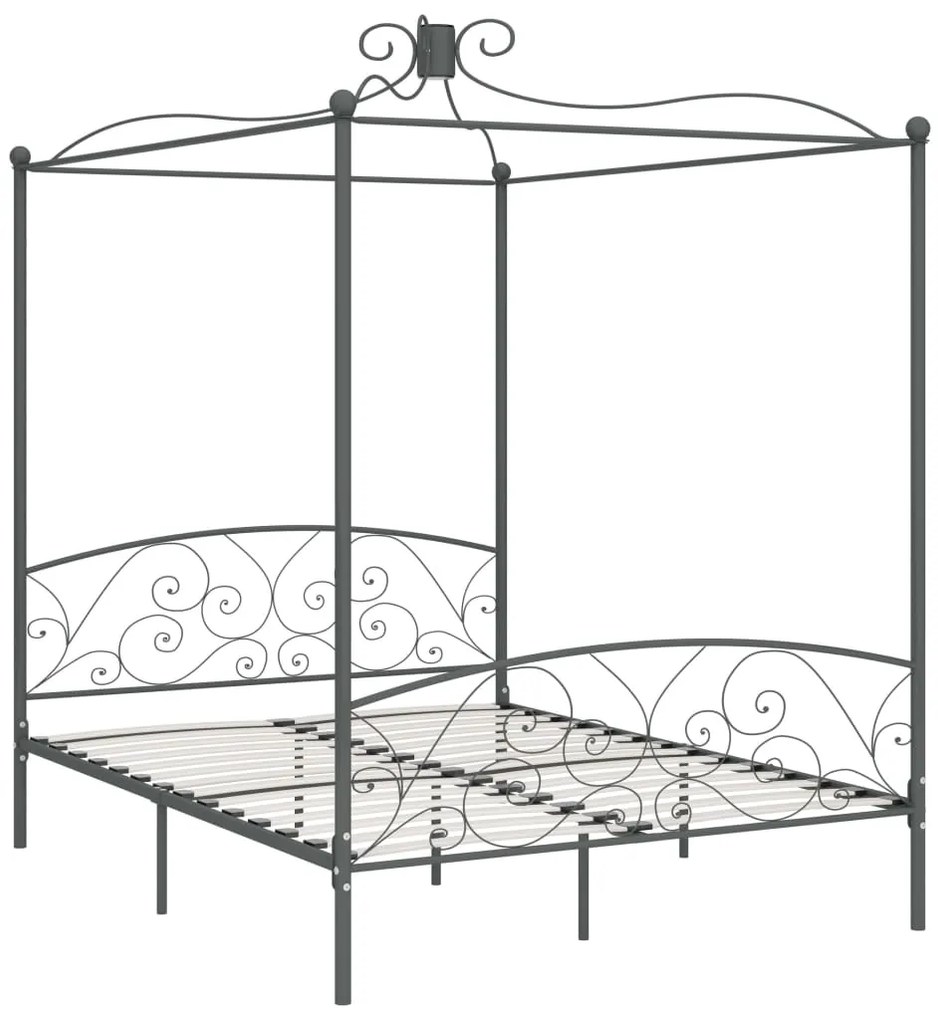 Estrutura de cama com dossel 160x200 cm metal cinzento