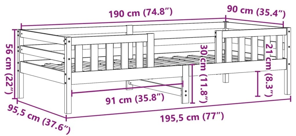 Estrutura de cama 90x190 cm madeira pinho maciça castanho cera