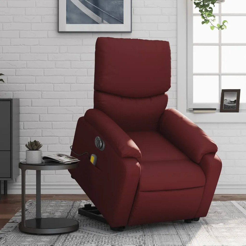 vidaXL Poltrona reclin. elevatória elétrica couro artif vermelho-tinto