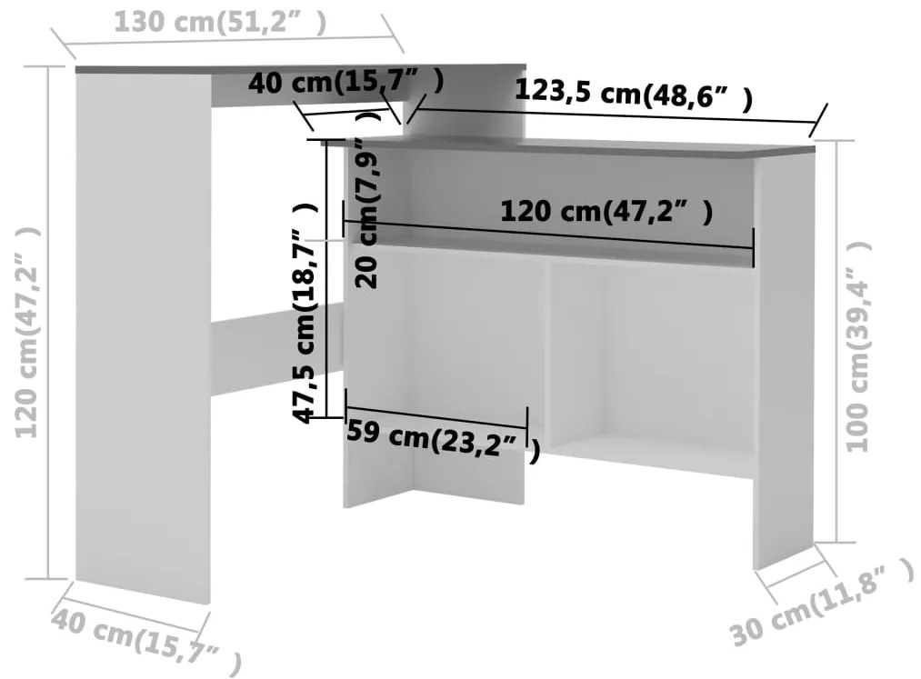 Conjunto de 2 Mesas de Bar Hanise Modulares - Branco/Cinzento - Design