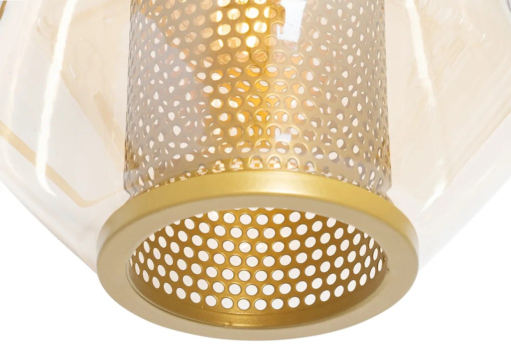 Candeeiro de pé art déco ouro com vidro âmbar - Kevin Art Deco