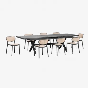 Conjunto De Mesa Retangular Extensível 240-300x100 Cm Em Alumínio Karena E 8 Cadeiras De Jardim Em Polipropileno Omara Cinza Grafito - Sklum
