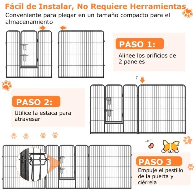 Parque para cães com 8 painéis Altura 100 cm Interior/Exterior Parque de metal resistente para animais de estimação médios Preto