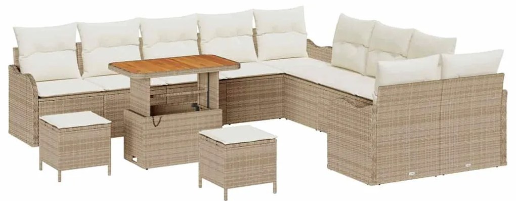 Conjunto de Sofás de Jardim vidaXL 13 Peças com Almofadas Bege Rattan