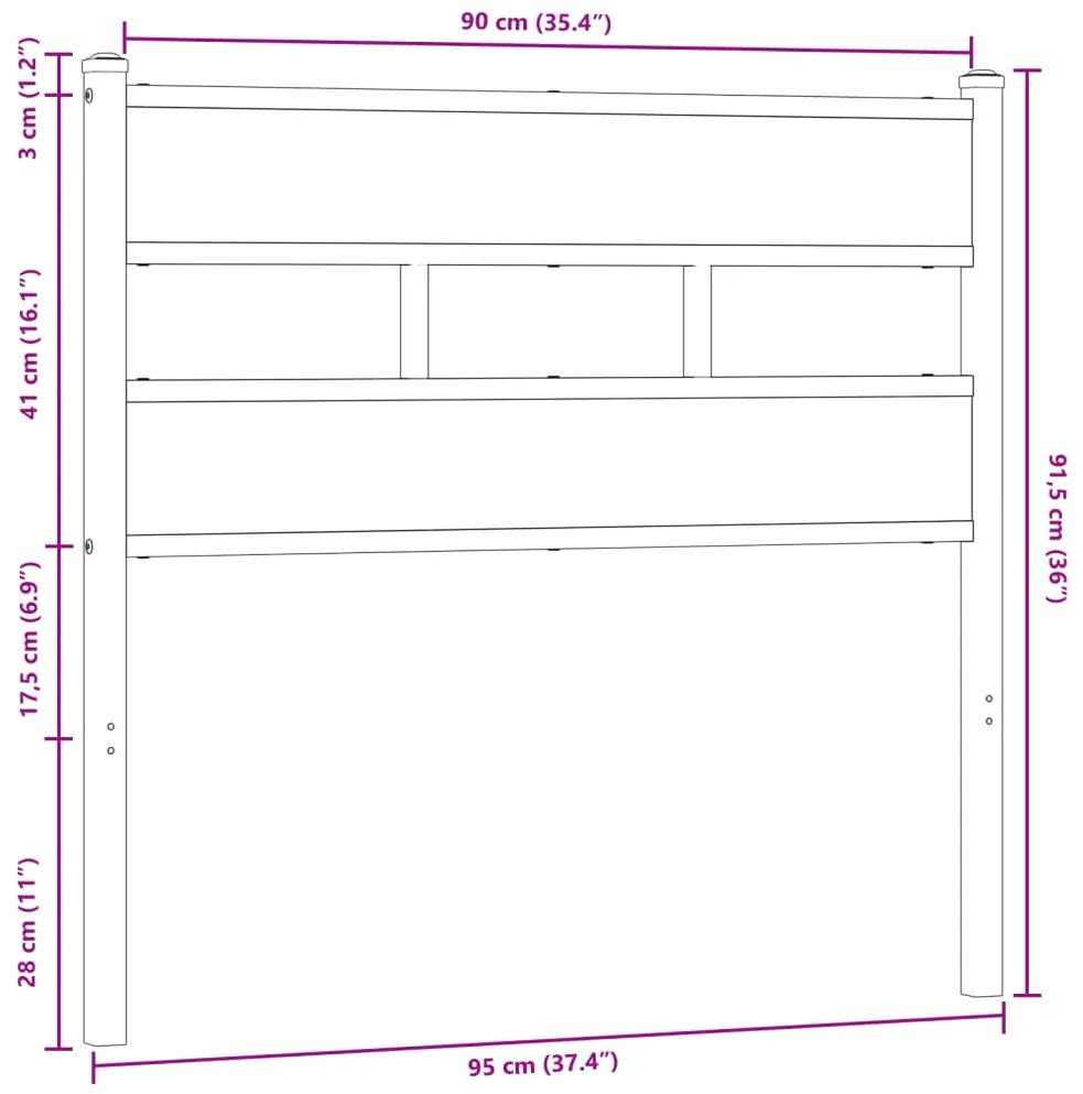 Cabeceira de cama 90 cm derivados madeira/aço carvalho castanho