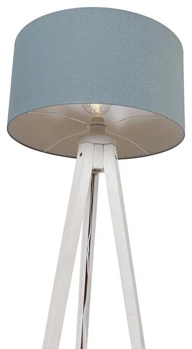 Candeeiro de pé tripé branco com cúpula azul claro 50 cm - Tripod Classic Moderno