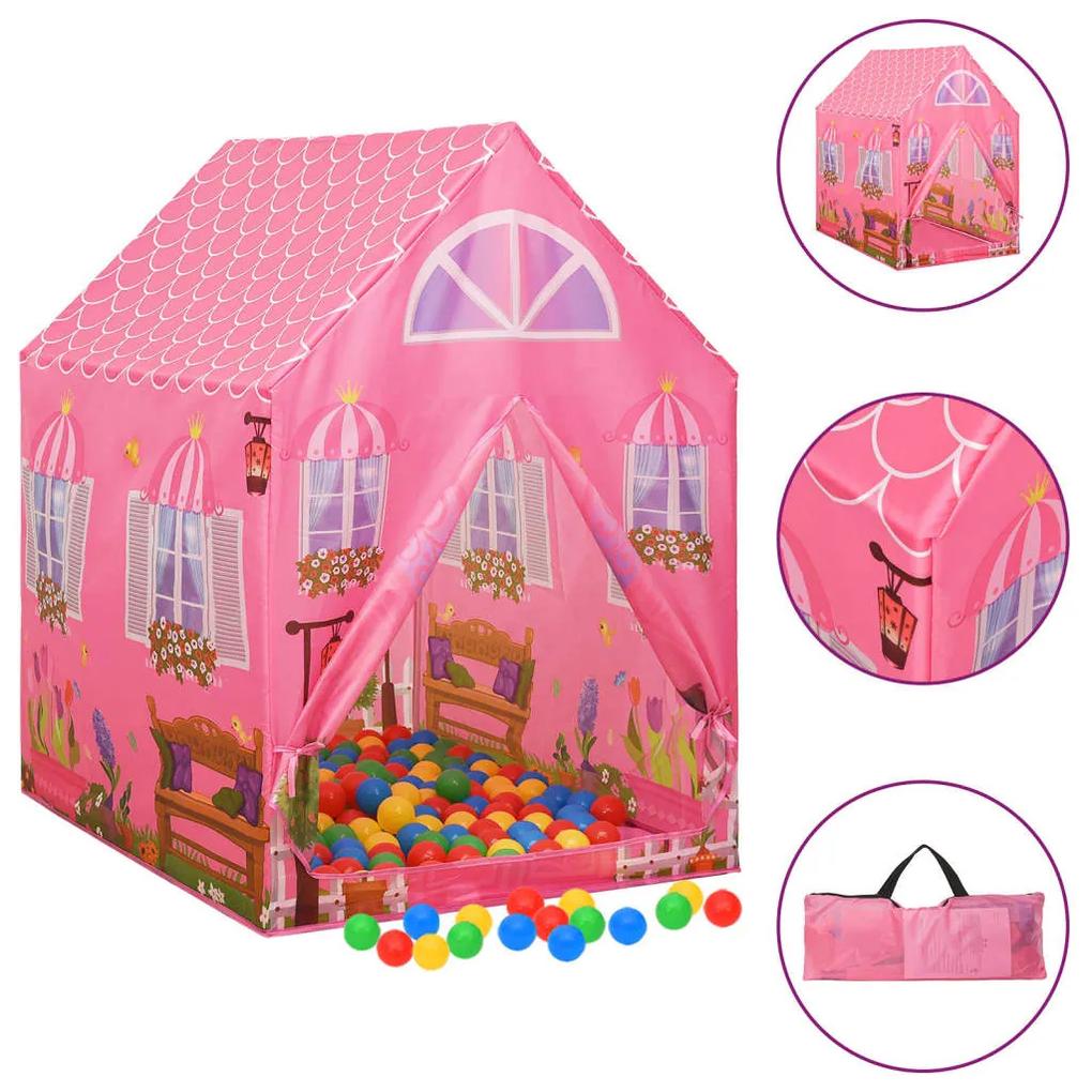 93681 vidaXL Tenda de brincar infantil 69x94x104 cm rosa