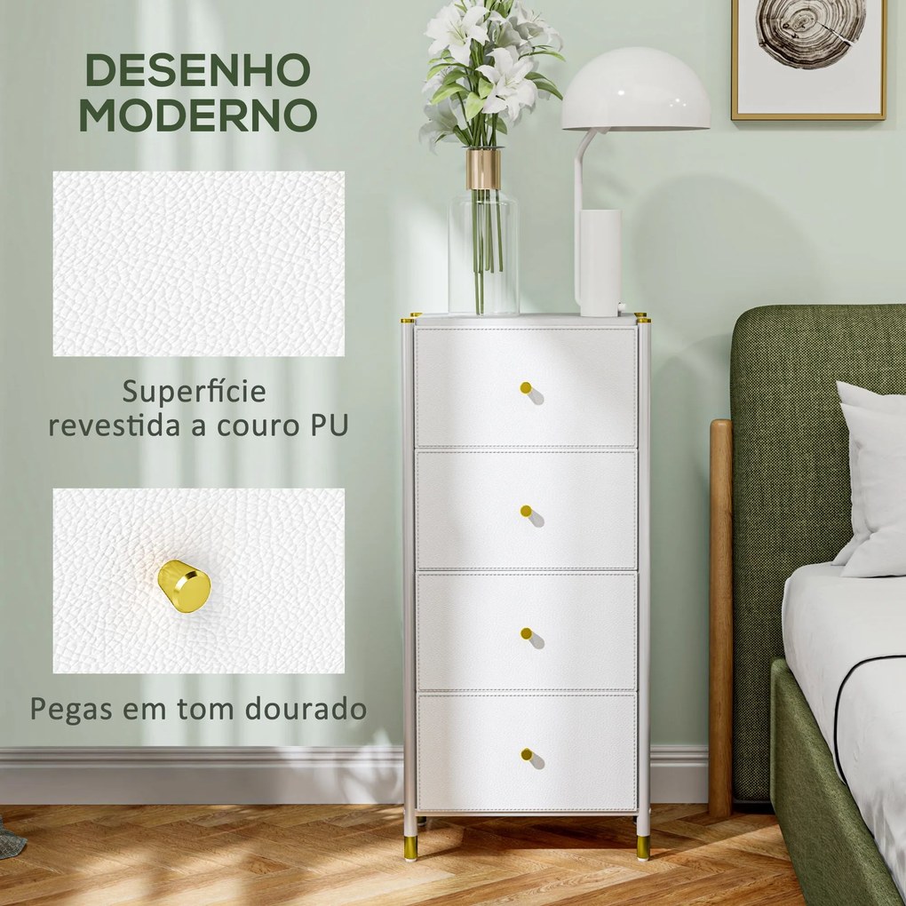 Cómoda para Dormitório Cómoda de Tecido com 4 Gavetas Dobráveis com Fr