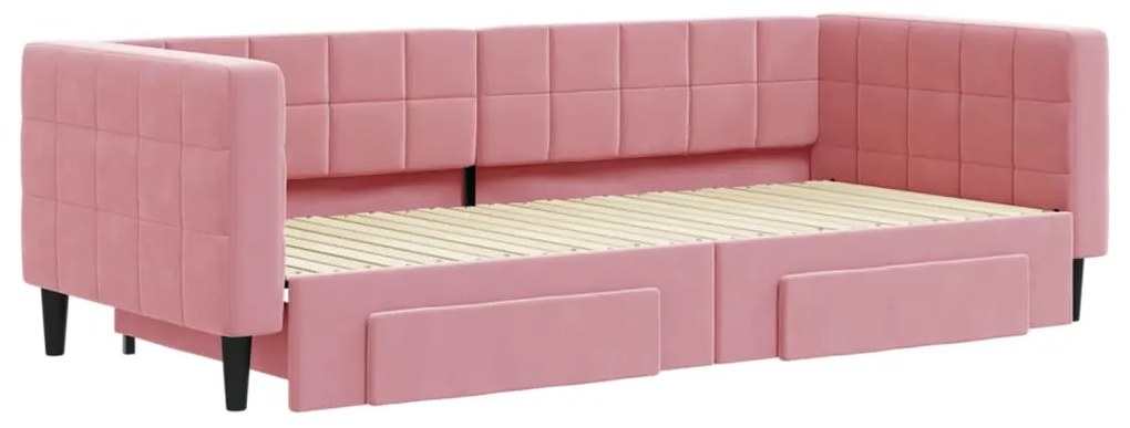 Sofá-cama com gavetão e gavetas 90x200 cm veludo rosa