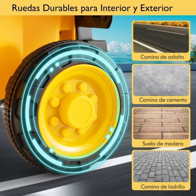 Camião Elétrico para Crianças 6V com Rodas Resistentes ao Desgaste Capacete de Segurança Capacete de Segurança Amarelo