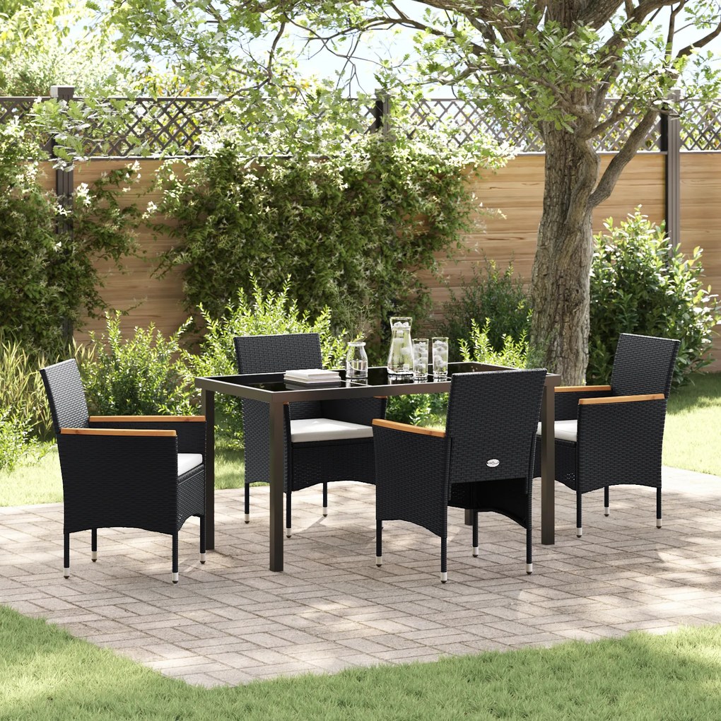 vidaXL Conjunto de Jantar de 5 Peças para Jardim Preto Vime Poli