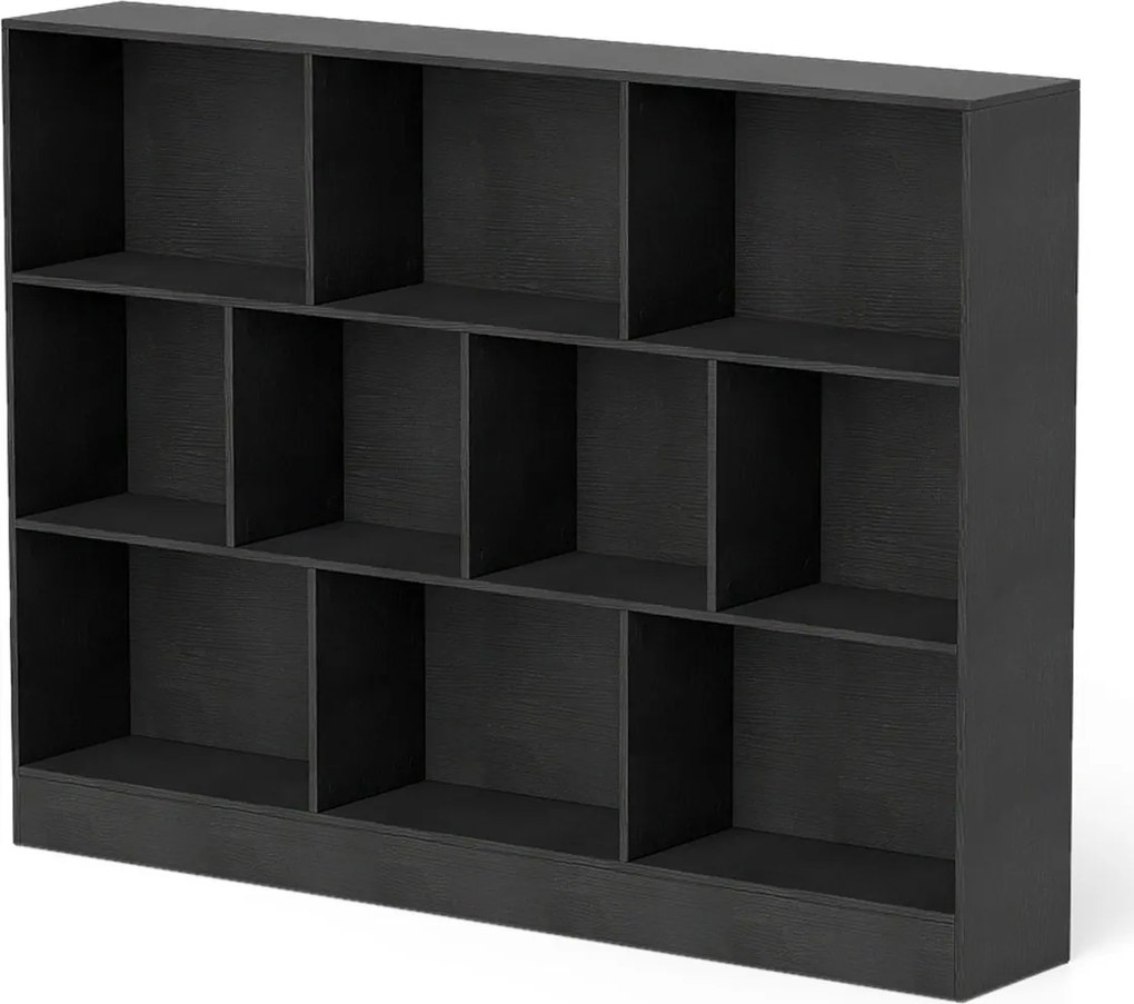 Estante com 10 cubos com armazenamento 140 x 24 x 104 cm com 3 níveis para sala de estar Quarto Preto