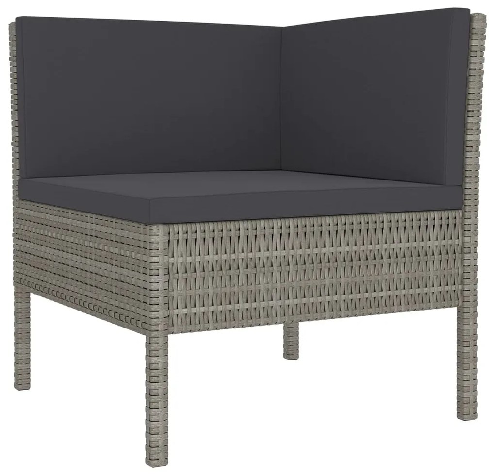 10 pcs conjunto lounge de jardim c/ almofadões vime PE cinzento