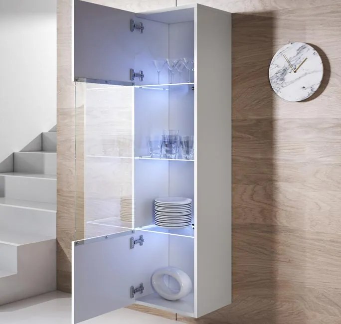 Vitrine Suspensa Rialba – Branco – 40x29x165 cm – Com LED Azul e Prate