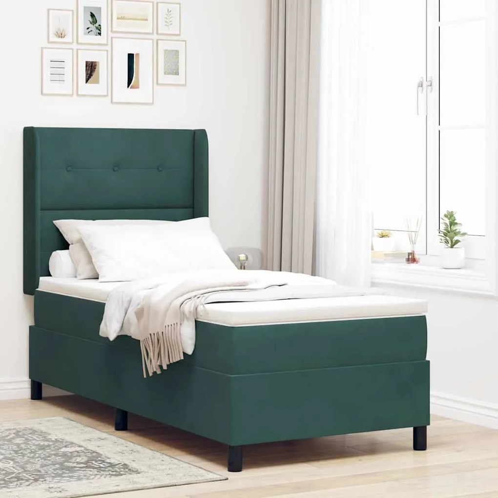 vidaXL Cama Box Spring com LED e Colchão Verde Escuro 80 x 200 cm