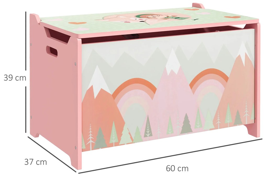 Baú de Brinquedos Organizador de Brinquedos para Crianças de 3 a 8 Anos com Estampado em Animaos 60x37x39 cm Rosa