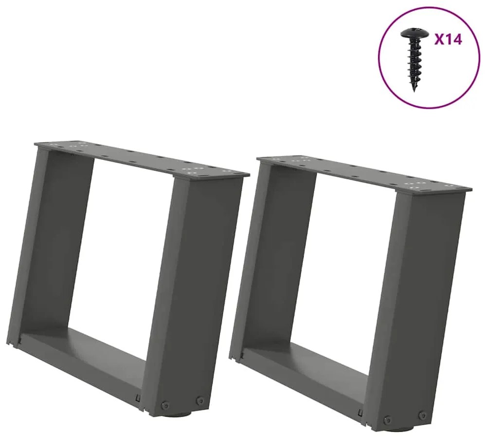 vidaXL Pés para mesa de centro em forma de U, 2 peças, antracite, 50x(30-31) cm, aço