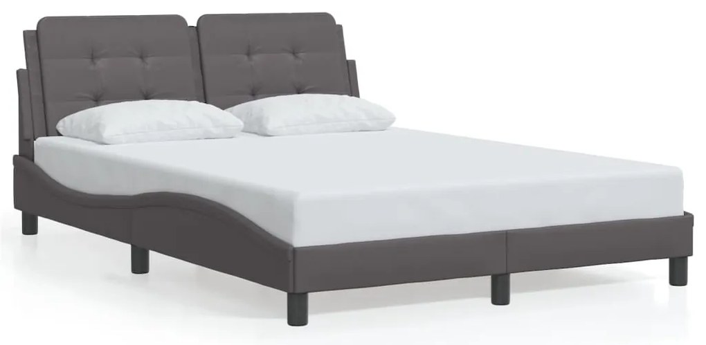 Estrutura de cama c/ luzes LED 120x200cm couro artificial cinza