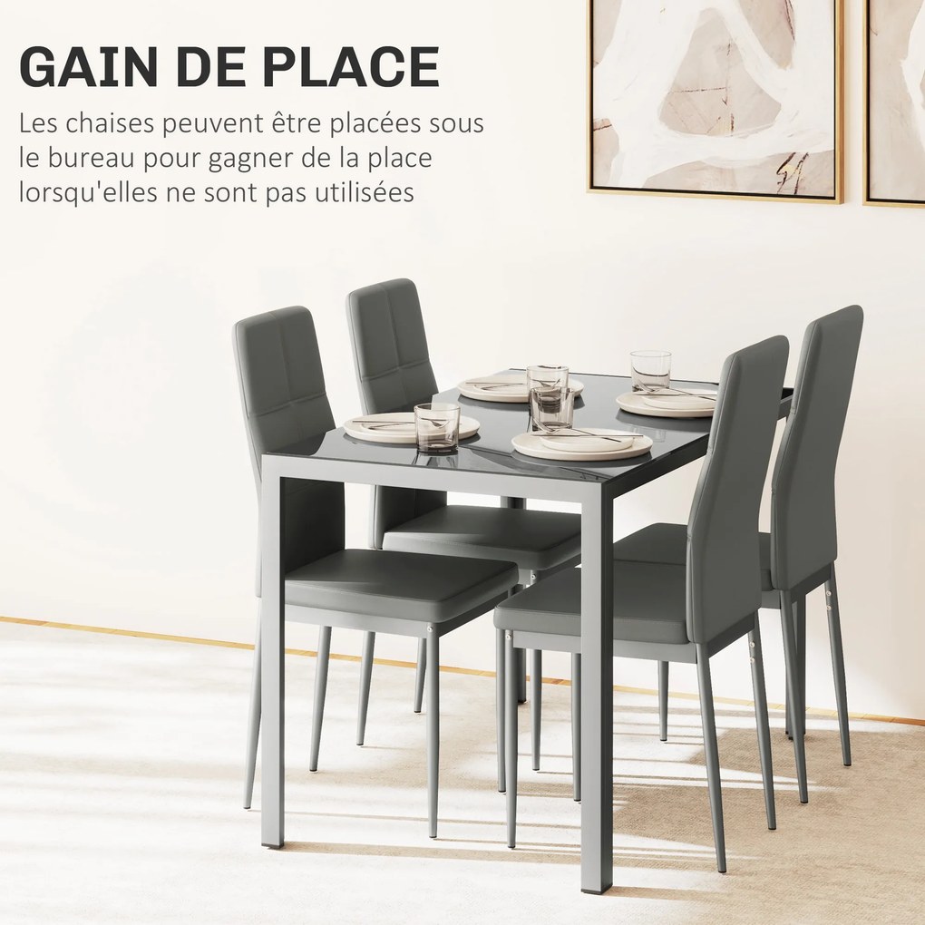 Conjunto de mesa de jantar com 4 cadeiras, mesa de cozinha com cadeiras em couro sintético, 120 x 70 x 75 cm, cinzento