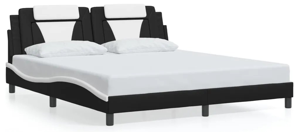 Estrutura cama c/ luzes LED 180x200cm couro artif. preto/branco