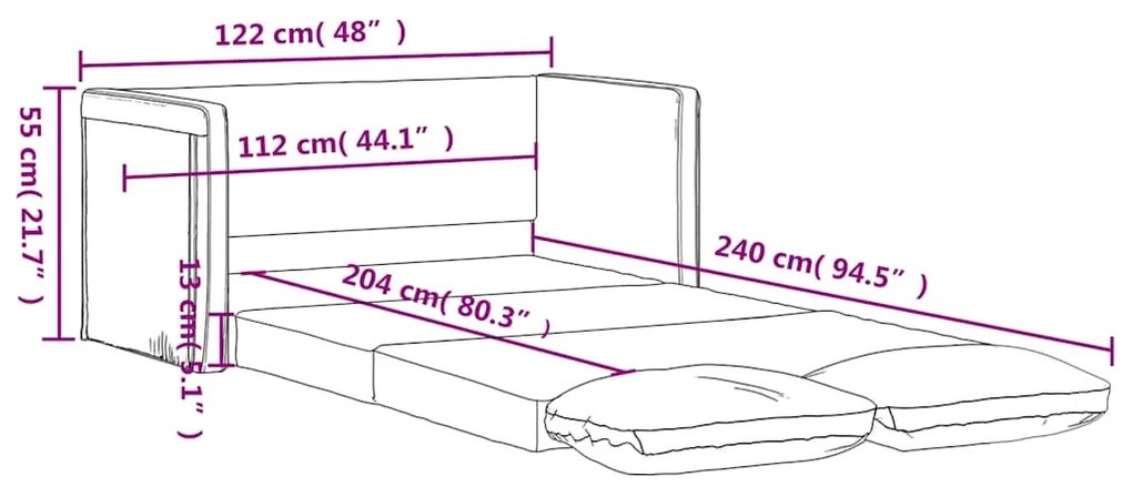 Sofá-cama sem pés 122x204x55 cm veludo vermelho tinto