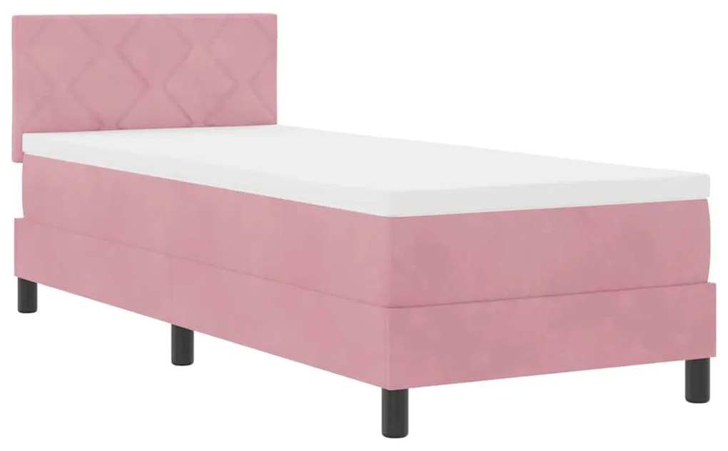Cama Box Spring com Colchão e LED Rosa 80x200 cm Veludo