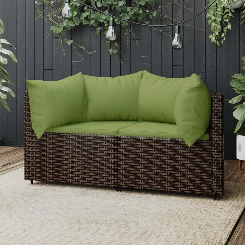 vidaXL Sofás de canto para jardim com almofadões 2pcs vime PE castanho