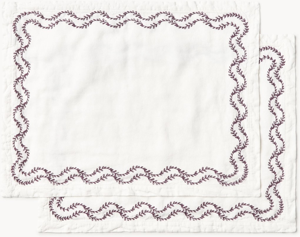 Individuais de mesa em linho lavado com bordado artesanal Ivy, conjunto de 2