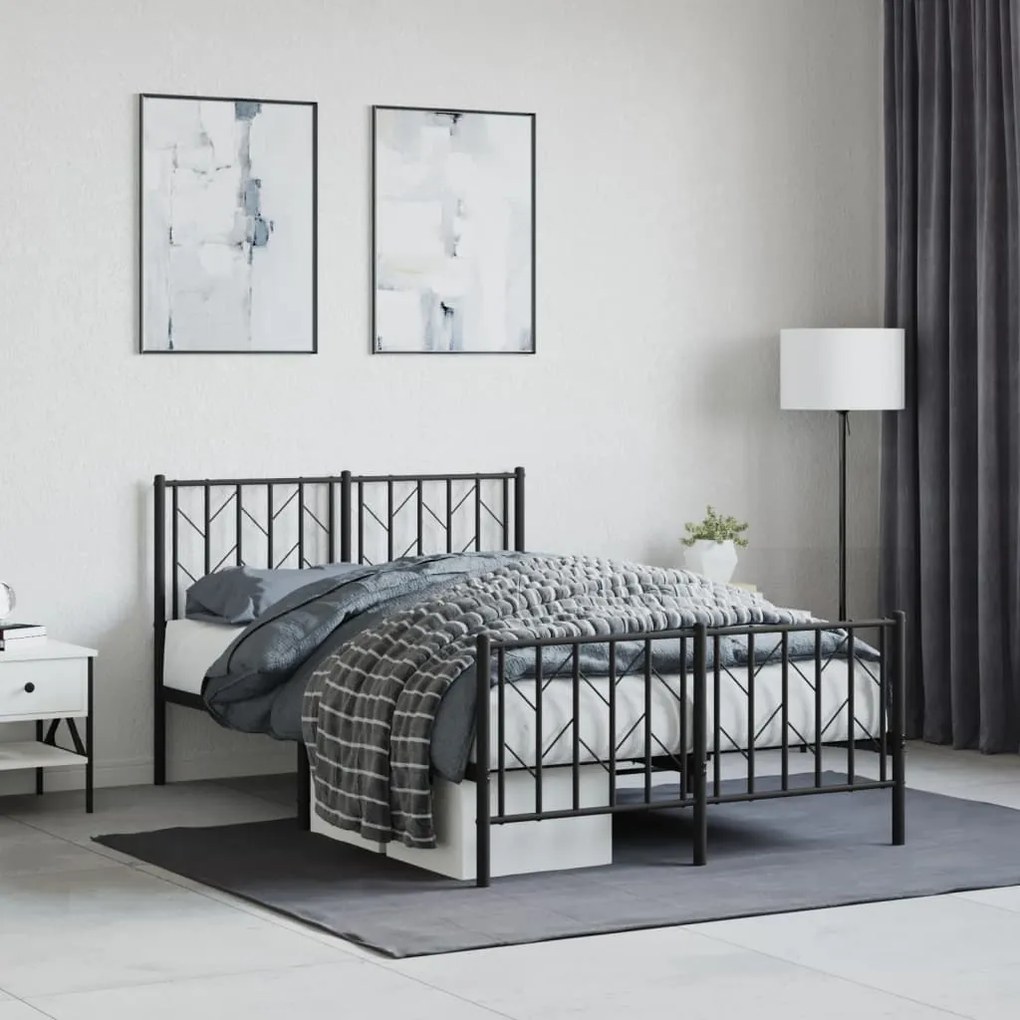 vidaXL Estrutura de cama com cabeceira e pés 120x190 cm metal preto