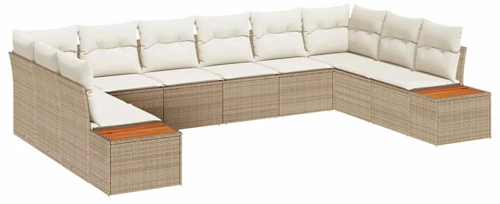 Conjunto de Sofás para Jardim com Almofadas Bege Vime PE Acácia