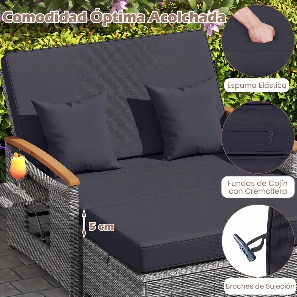 Conjunto de Sofá-Cama de 2 Lugares e Pufe, 164 x 72-111 x 54,5-88 cm, Encosto Ajustável em 4 Níveis, Cinzento + Preto