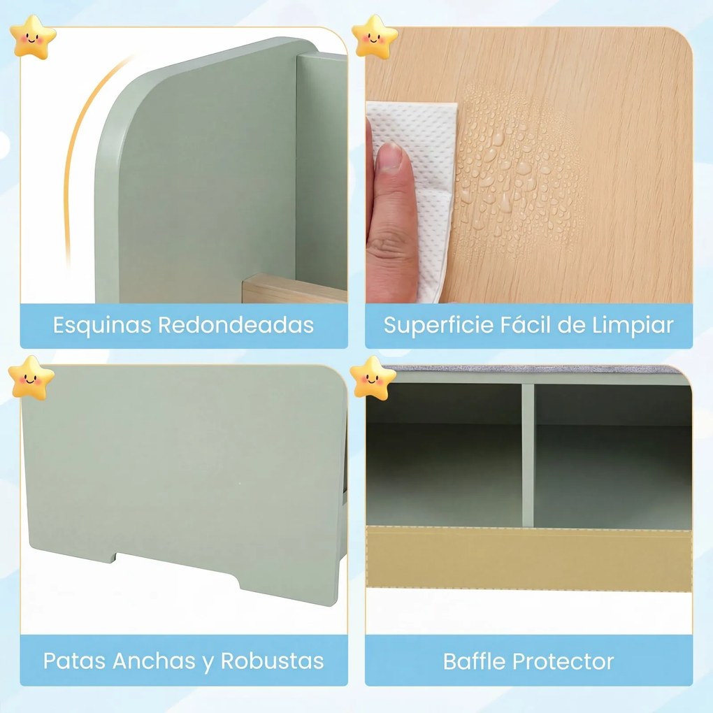 Banco com arrumação infantil 80 x 48 x 74,5 cm, 3 em 1, almofada acolchoada, capa removível, estante e compartimentos abertos para crianças a partir