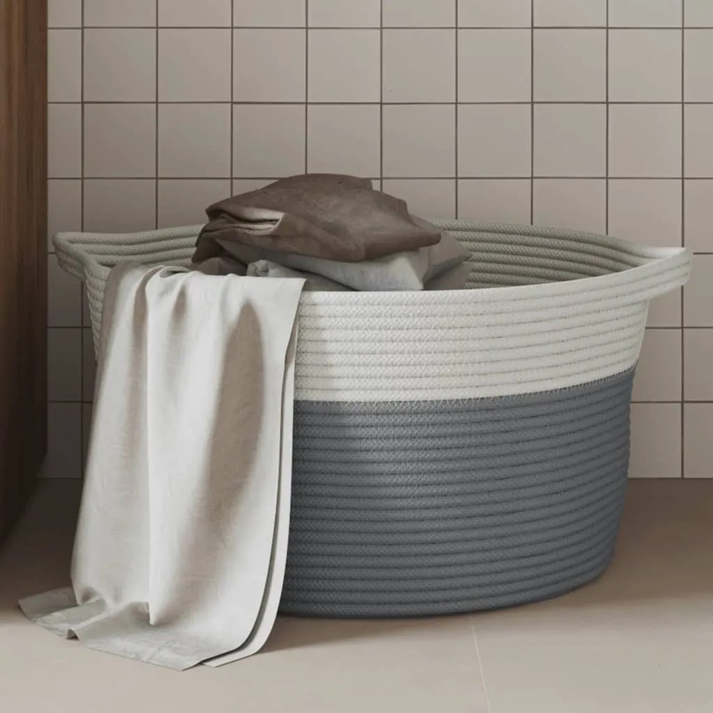 vidaXL Cesto de arrumação Ø45x25 cm algodão cinzento e branco