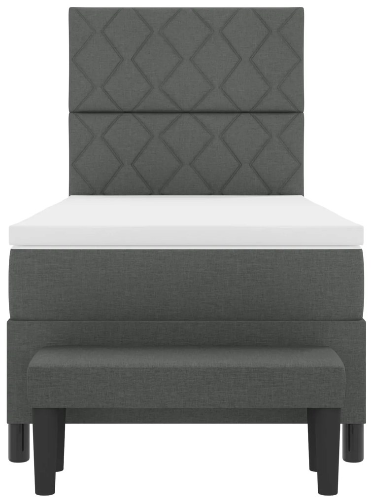 Cama Box Spring com Colchão & Banco Cinza Escuro 90x200 cm Tecido