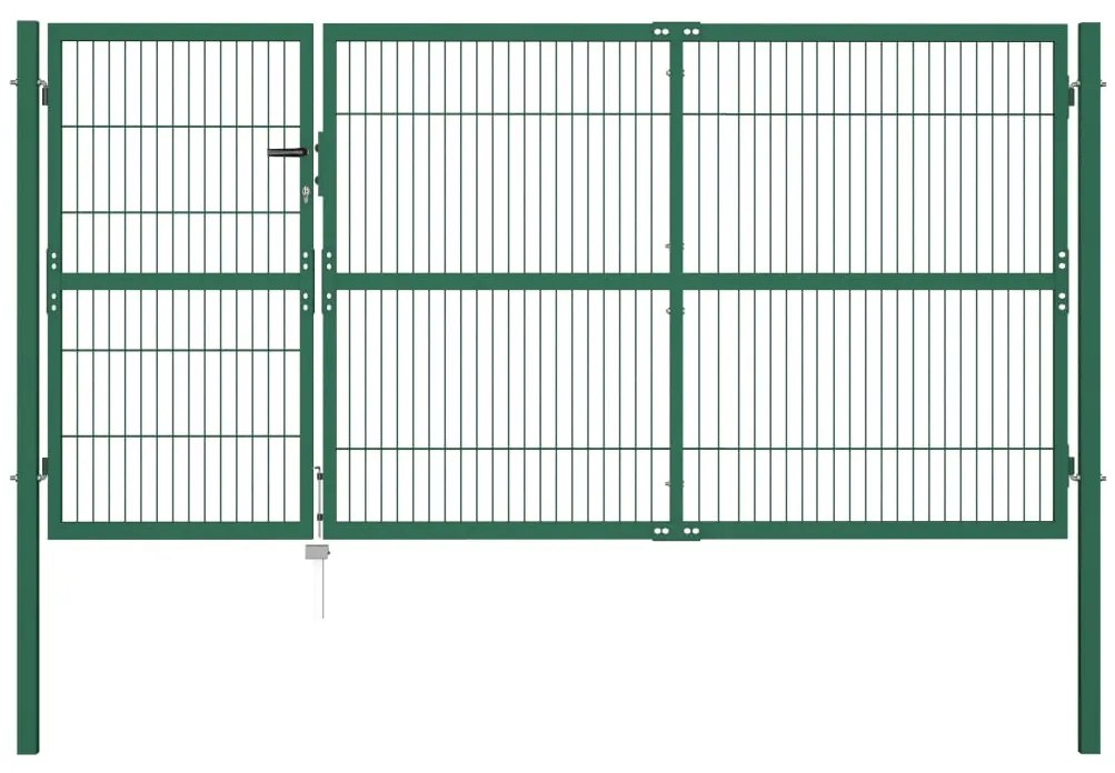 vidaXL Portão de jardim com postes 350x140 cm aço verde.