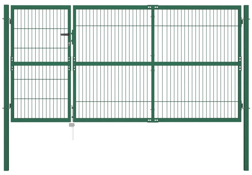 vidaXL Portão para cerca de jardim com postes 350x140 cm aço verde