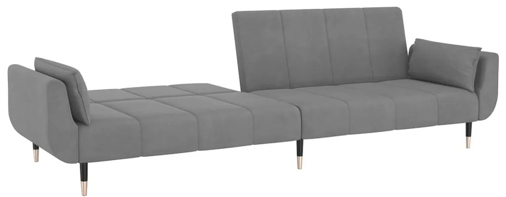 Sofá-cama 2 lugares com duas almofadas veludo cinzento-claro