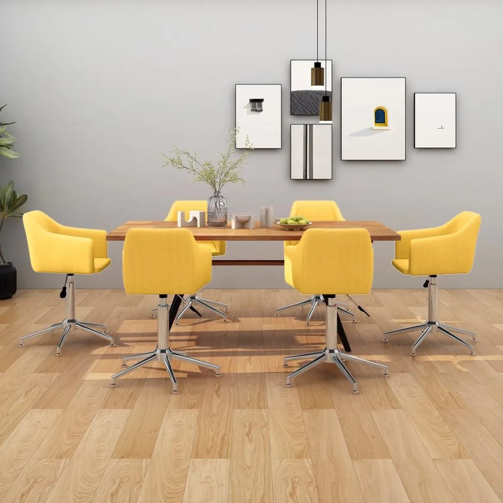 vidaXL Cadeiras de jantar giratórias 6 pcs tecido amarelo